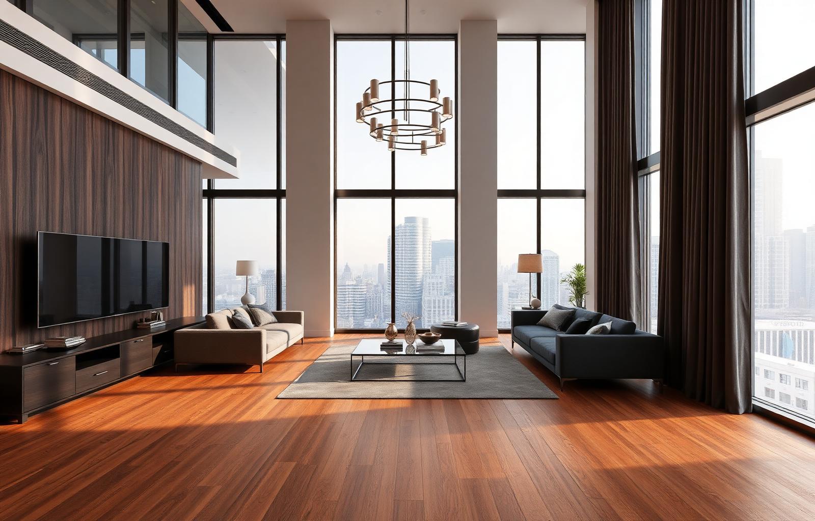 Sala moderna com piso vinílico